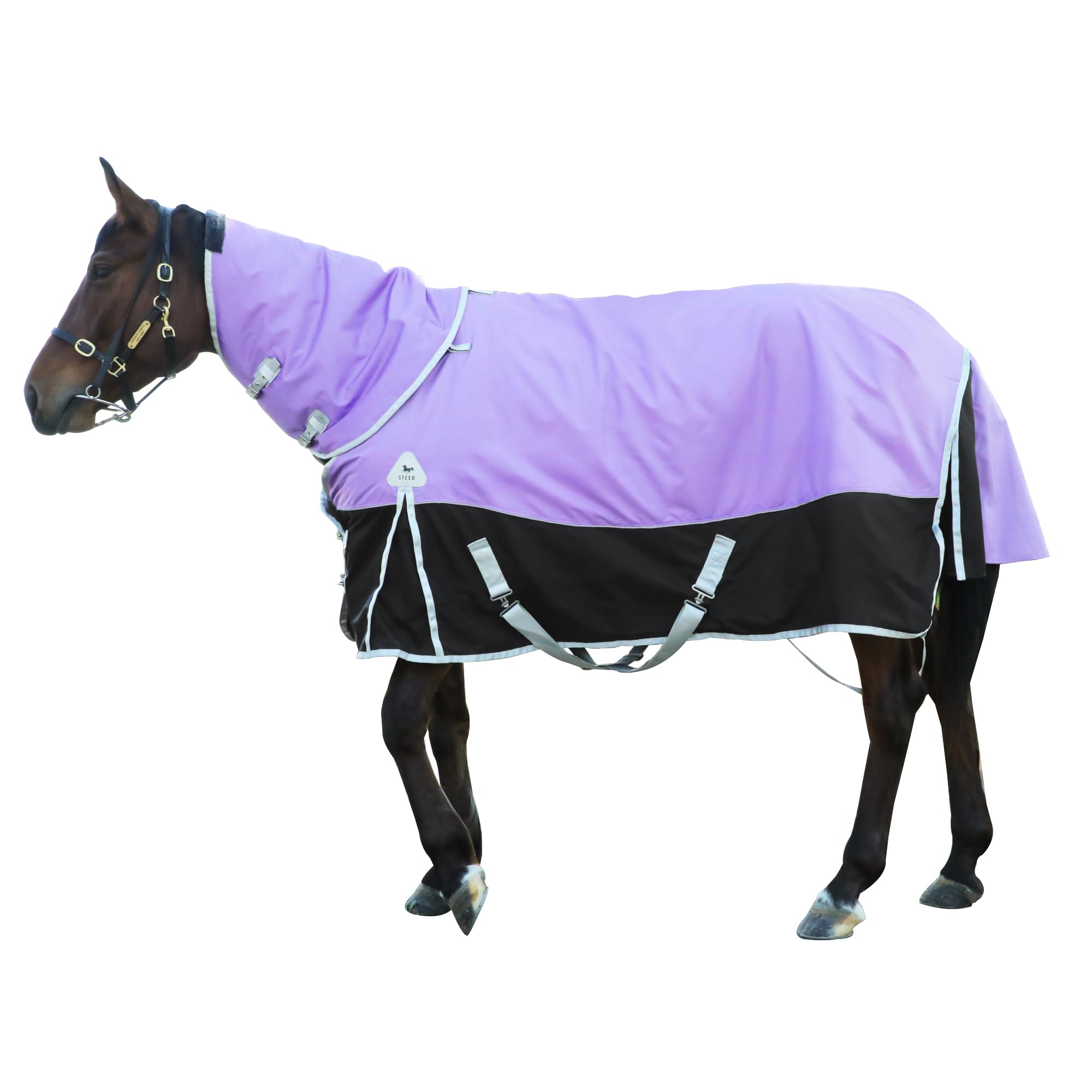 1600D Waterproof Winter Horse Blanket with 400g Warm Cotton Filling - Medium Weight Turnout Blanket (81 inches) for Cold Weather Riding and Stable Use