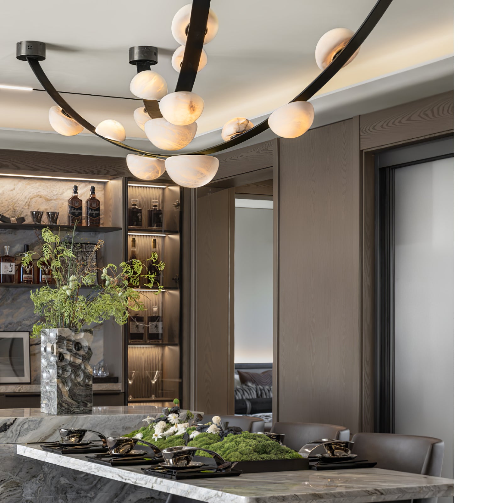 Elegant Alabaster Chandelier with Dew Drop Crystals - Perfect for Dining Room, Living Room, or Bedroom Lighting