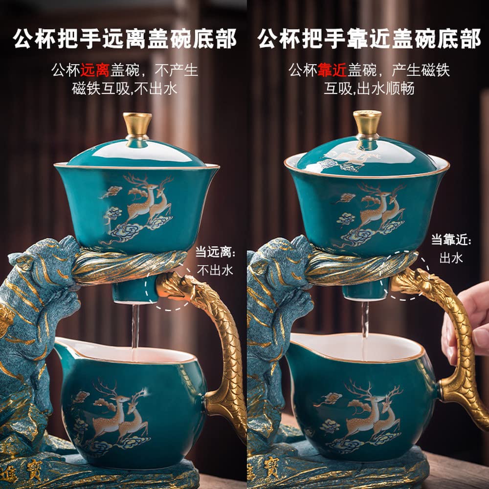 Premium Kung Fu Tea Set - Anti-Scald Ceramic Teacups with Magnetic Automatic Office Teapot - Perfect for Home, Office & Meditation Tea Ceremonies