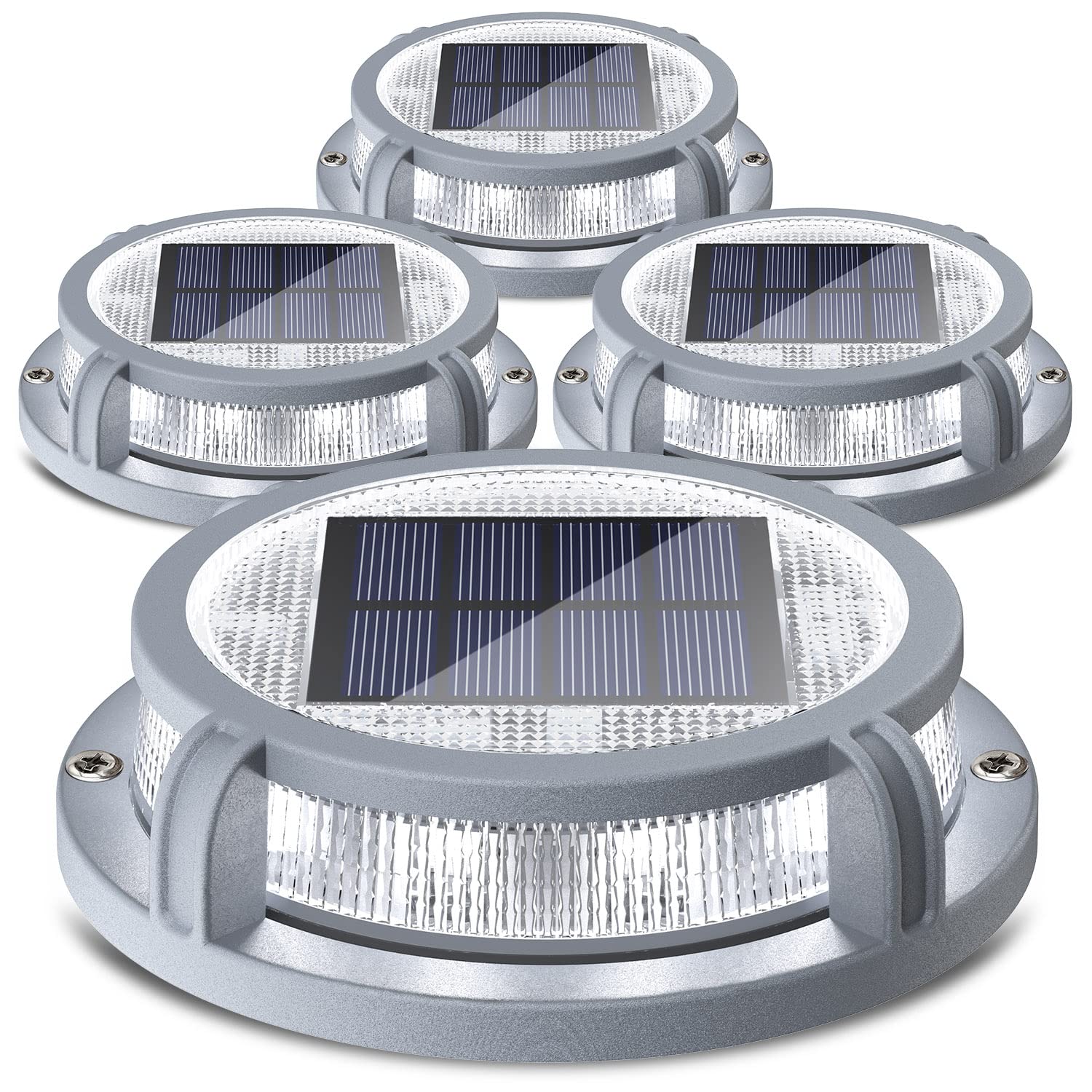 SIEDiNLAR Solar Deck Lights Outdoor - 16 LED Solar Powered Waterproof Pathway Lights with 2 Modes (Cool White/Warm White) - 4 Pack for Driveway, Garden, Walkway, Stairs, Yard & Dock Lighting