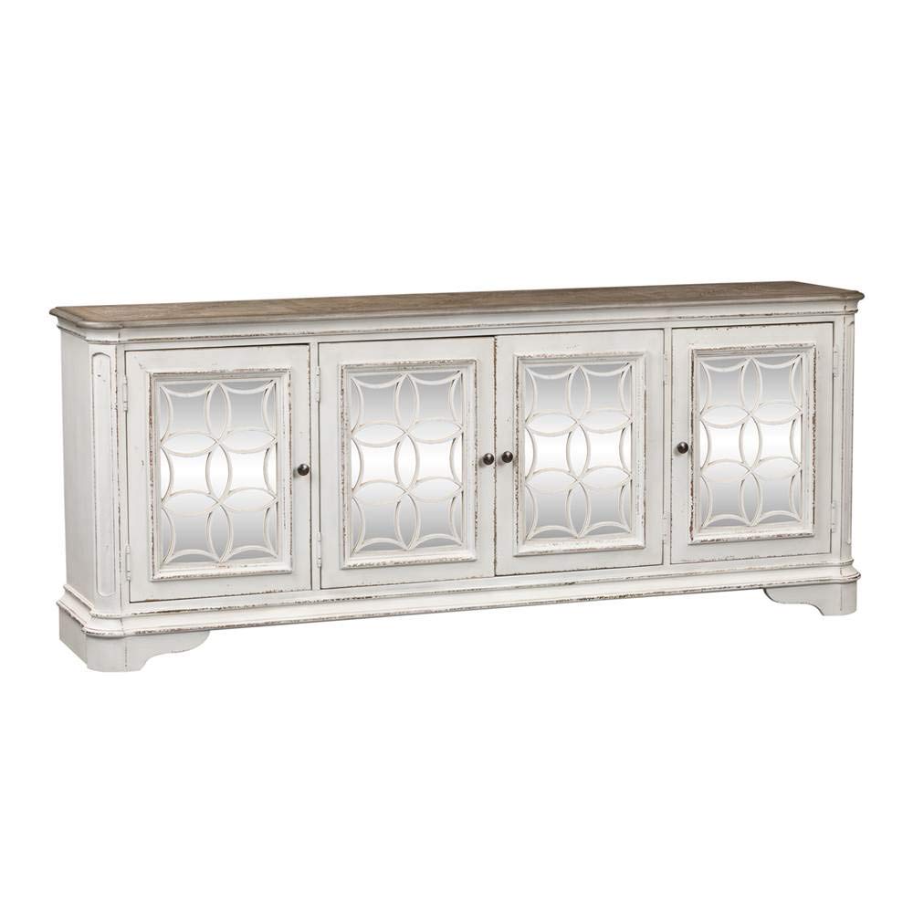 Liberty Furniture INDUSTRIES Magnolia Manor 84 Inch TV Stand Console - Antique White Finish for Living Room, Bedroom & Home Theater Entertainment Centers