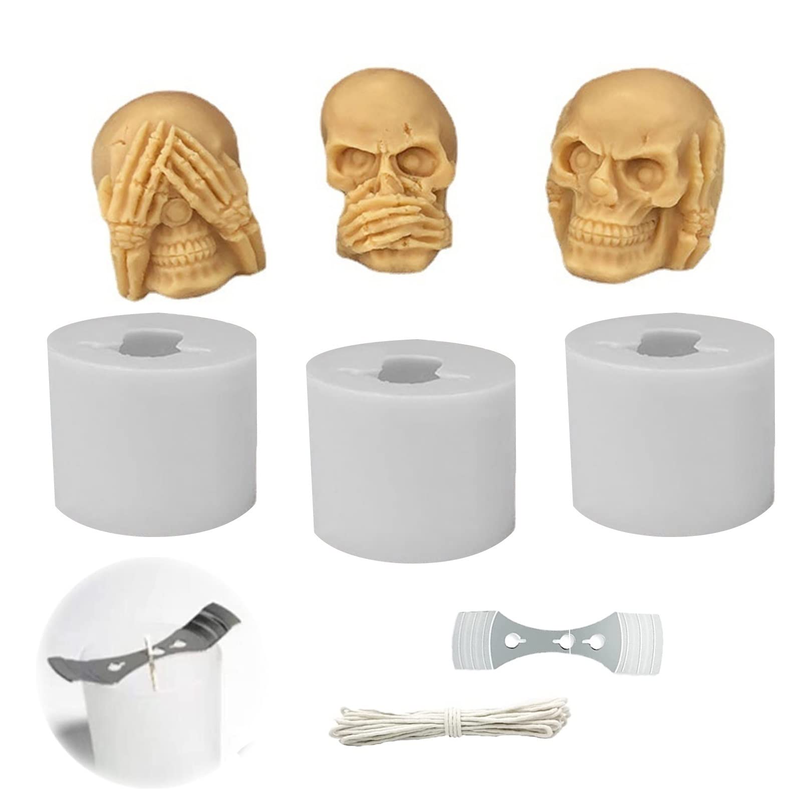 3D Silicone Skull Candle Molds Set - Halloween DIY Candle Making, Resin Molds for Soap, Chocolate & Candy Crafts - Perfect for Halloween Parties, Home Decor & Handmade Gifts (Ghost Size)