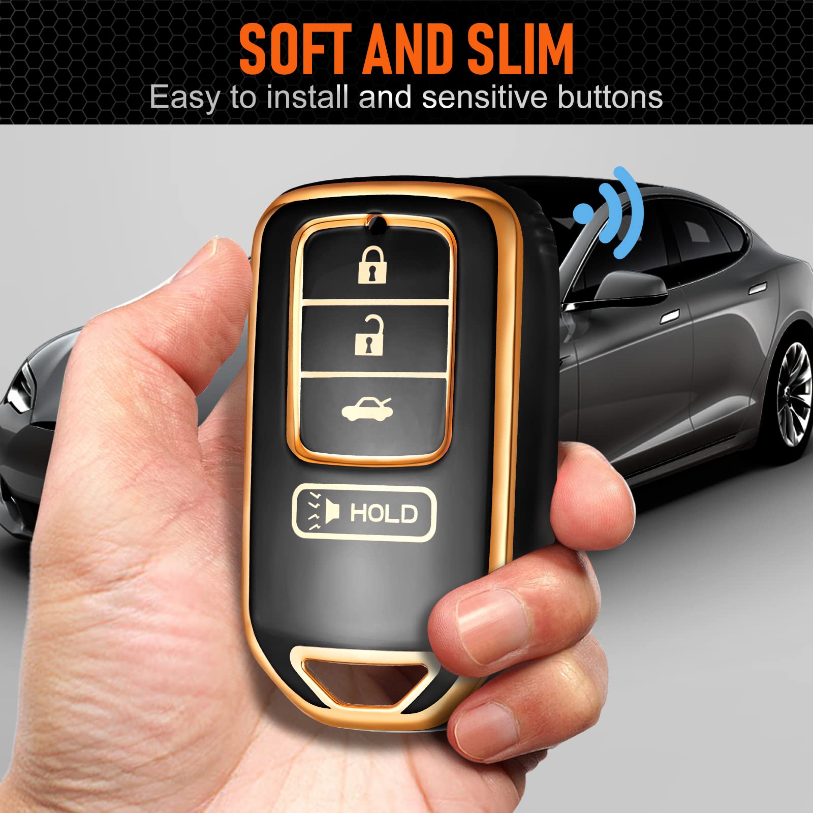Honda Key Fob Cover (2013-2016 Accord, CR-V, Civic, Ridgeline) - 4 Button TPU Keychain Case (Black) | Durable Protection for Car Remote Accessories | Perfect for Daily Use & Travel
