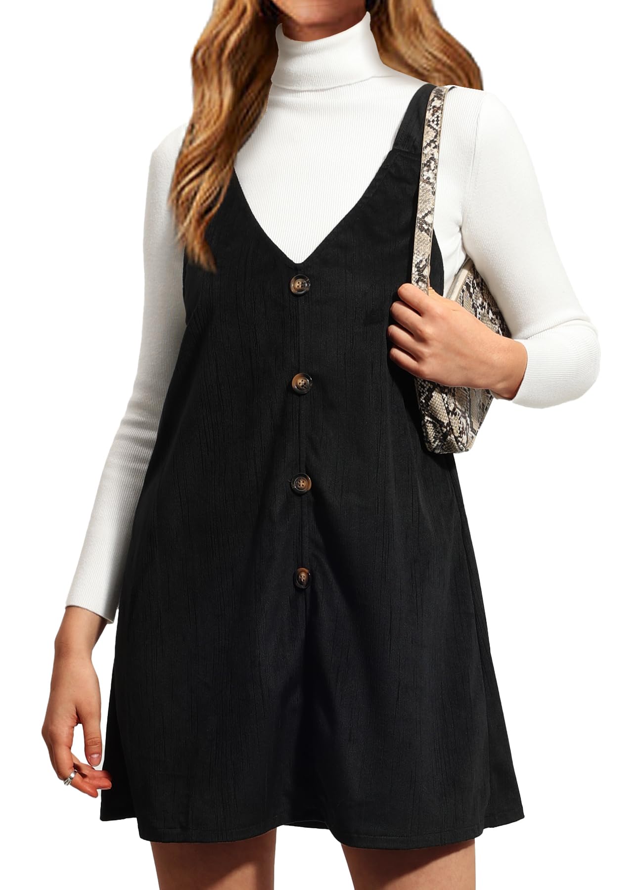 Navneet Women's Corduroy Pinafore Dress - A-Line Button Down Overall Dress with V-Neck for Casual Wear | Perfect for Outings, Work, and Everyday Fashion