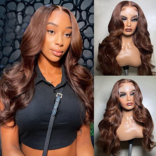SUPERNOVA Chocolate Brown Lace Front Wig - 5x5 HD Lace Closure Body Wave Human Hair Wig for Black Women - 180% Density 20 Inch Colored Human Hair Wigs (Perfect for Parties, Weddings & Daily Wear)