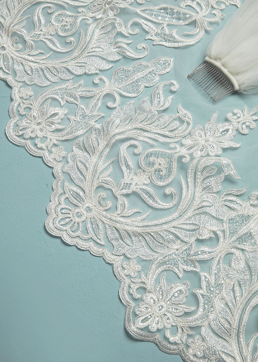Elegant Morgan Veil Cathedral Wedding Veil with Delicate Lace Appliques - Perfect for Bridal Gowns, Formal Weddings & Romantic Ceremonies