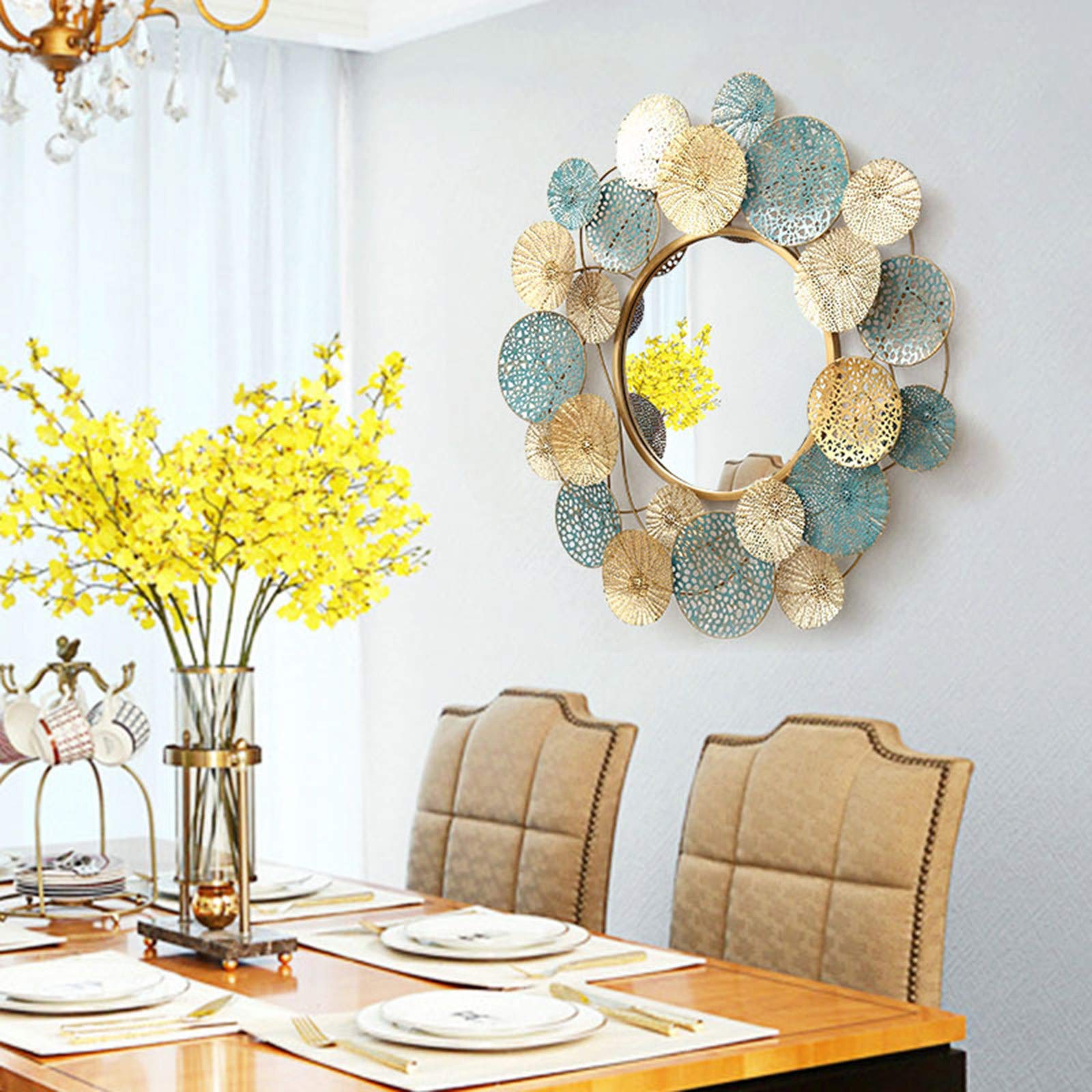 33 Inch Modern Sunburst Mirror Wall Decor - Elegant Flower Design for Living Room, Bathroom, Bedroom, Entryway, and Office Spaces