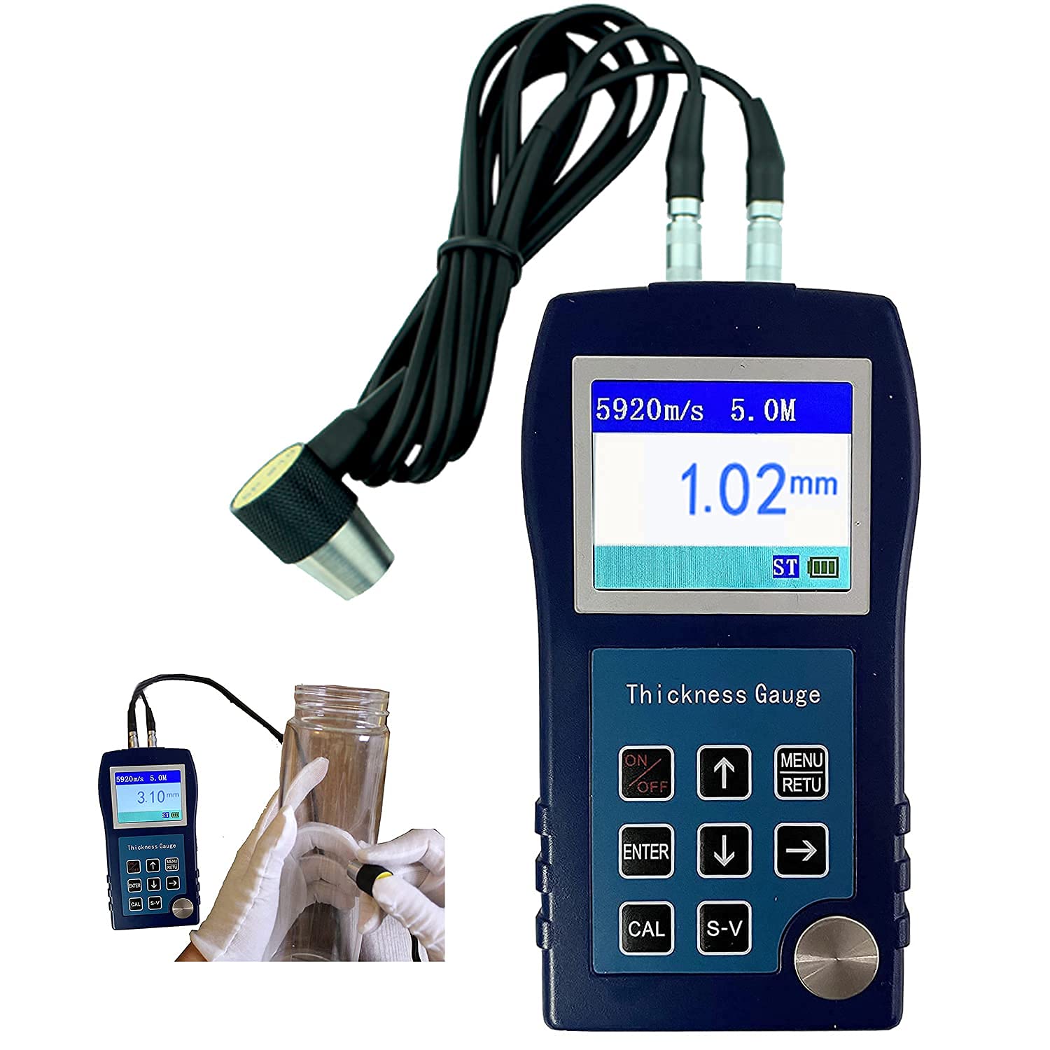 Precision Ultrasonic Thickness Gauge Tester - 0.9 to 300mm Range with 0.1mm Accuracy for Metal, Plastic & Glass - Ideal for Steel, Aluminum, Copper, PVC Pipe & Ductile Iron Inspection in Industrial, Construction & Maintenance Applications