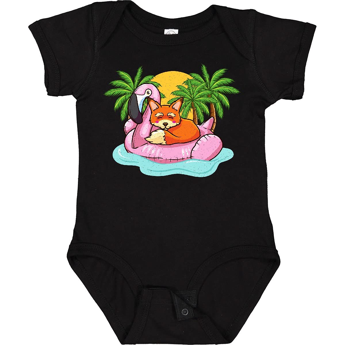 Inktastic Fox Flamingo Tropical Beach Vacation Baby Bodysuit - Cute Animal Print Onesie for Boys & Girls - Perfect for Beach Trips, Summer Outings & Photo Shoots