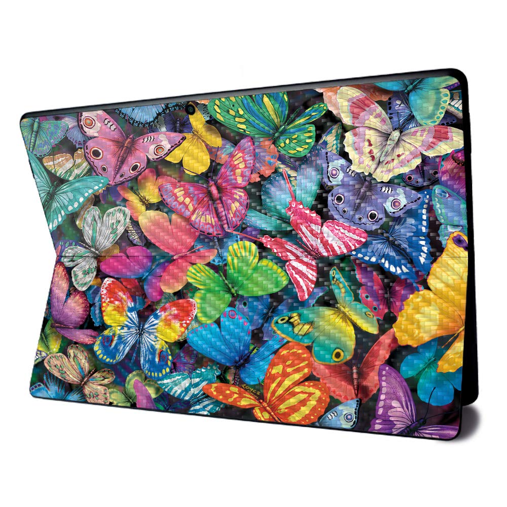 MightySkins Carbon Fiber Skin for Microsoft Surface Pro X - Butterfly Party Design | Textured Protective Cover | Easy to Apply & Remove | Made in USA | Perfect for Work, Travel & School Use