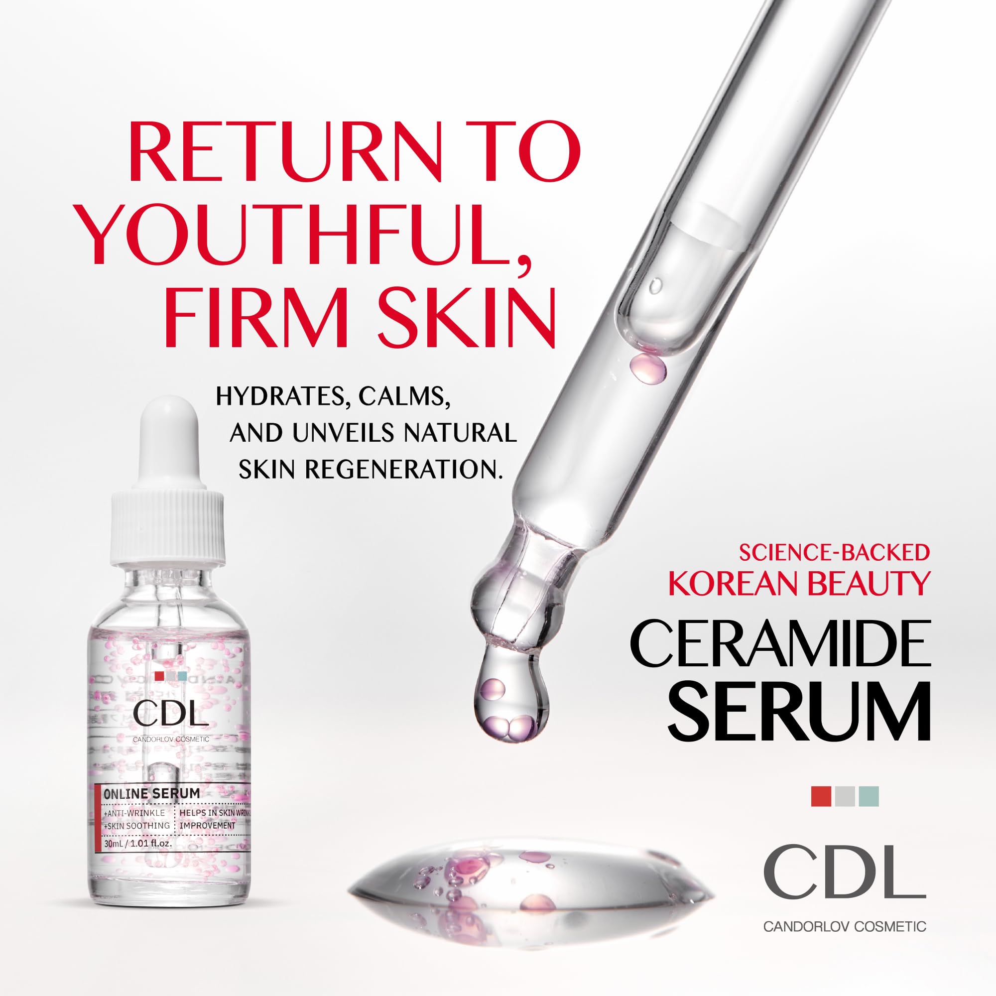 Ceramide Serum with Glutathione & Dragon Blood - Anti-Aging Hydration for Sensitive Acne-Prone Skin | Korean Skincare for Men & Women | Calms Irritation & Firms Skin | K-Beauty (1.01 fl.oz) - Perfect for Nighttime Routine & Post-Sun Care
