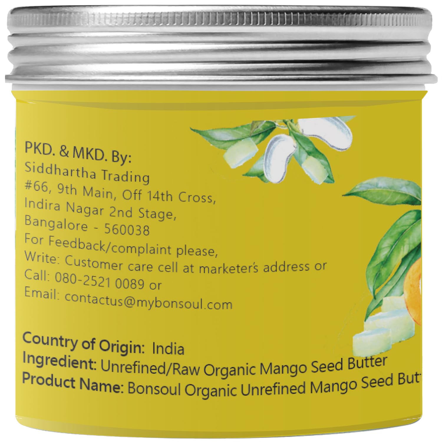 BONSOUL Organic Raw Unrefined Mango Seed Butter for Dry Skin - 100% Natural Hand & Body Moisturizer - 3.5oz Glass Jar - Perfect for DIY Skincare, Hair Care & Massage Therapy