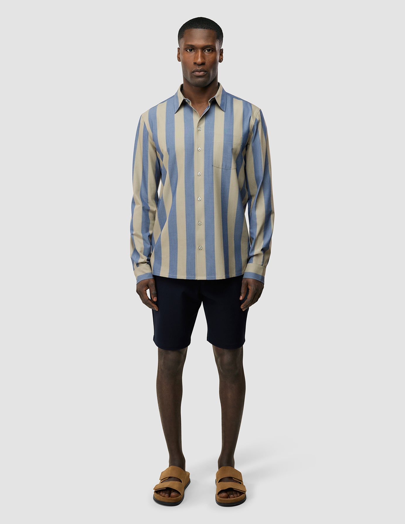 Tech Linen Casual Shirt Coastal Stripes - Breathable Summer Button Down for Men - Perfect for Beach Vacations & Outdoor Adventures