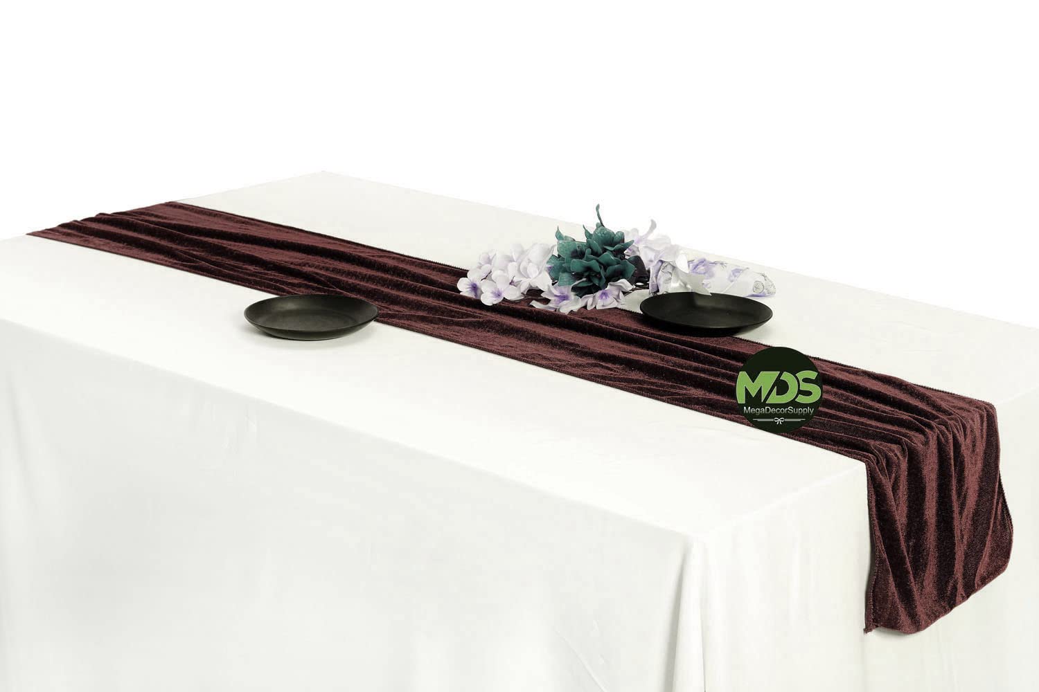 10 Pack Velvet Table Runners 12x108 Inches - Elegant Wedding Banquet Decor in Coffee Brown | Perfect for Reception Tables, Buffet Displays & Special Event Centerpieces