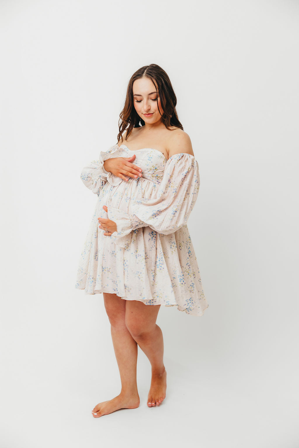 Kennedy Floral Mini Dress in Blue - Bump Friendly Maternity Dress for Pregnancy, Nursing & Special Occasions | Comfortable & Stylish for Baby Showers, Dates & Summer Outfits