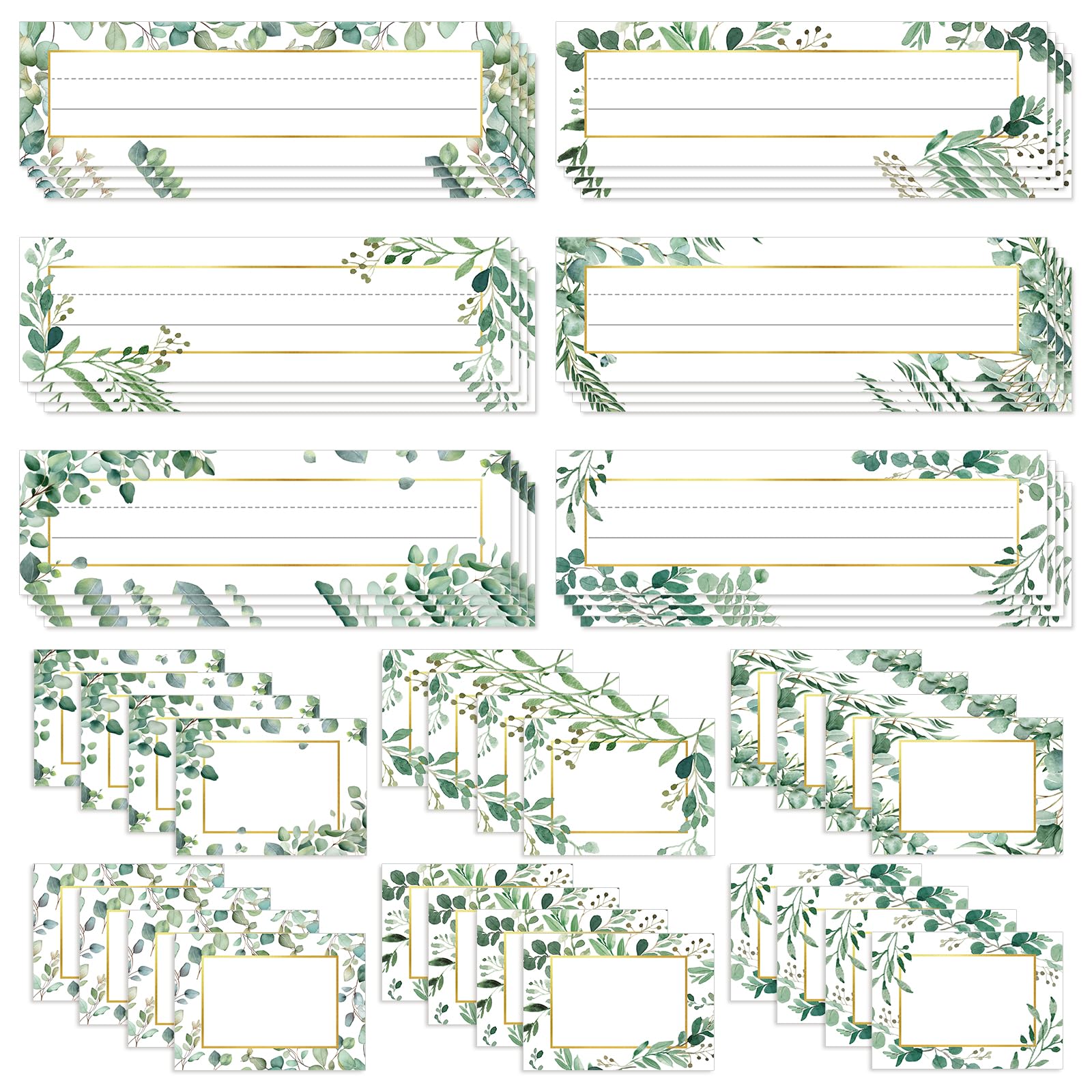 48 Pcs Self-Adhesive Name Tags for Classroom Desks - Eucalyptus Name Plates for Students, Teachers - Perfect for Kindergarten & Preschool Organization