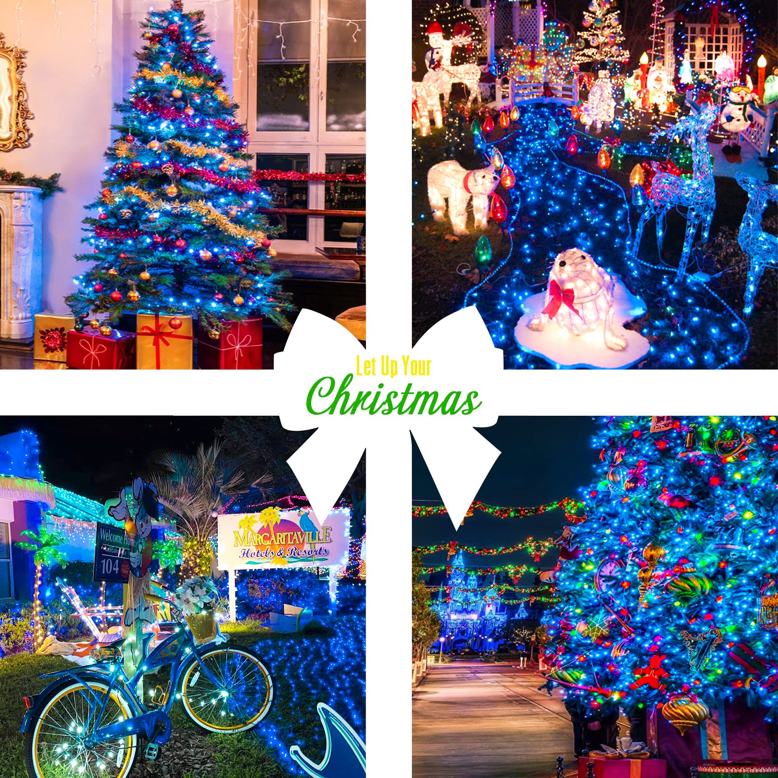 JMEXSUSS 33ft 100 LED Blue Christmas Tree Lights - Battery Operated Waterproof Fairy Lights with Remote & 8 Lighting Modes - Perfect for Indoor/Outdoor Christmas Decorations, Holiday Parties, Halloween, Weddings, and Garden Lighting