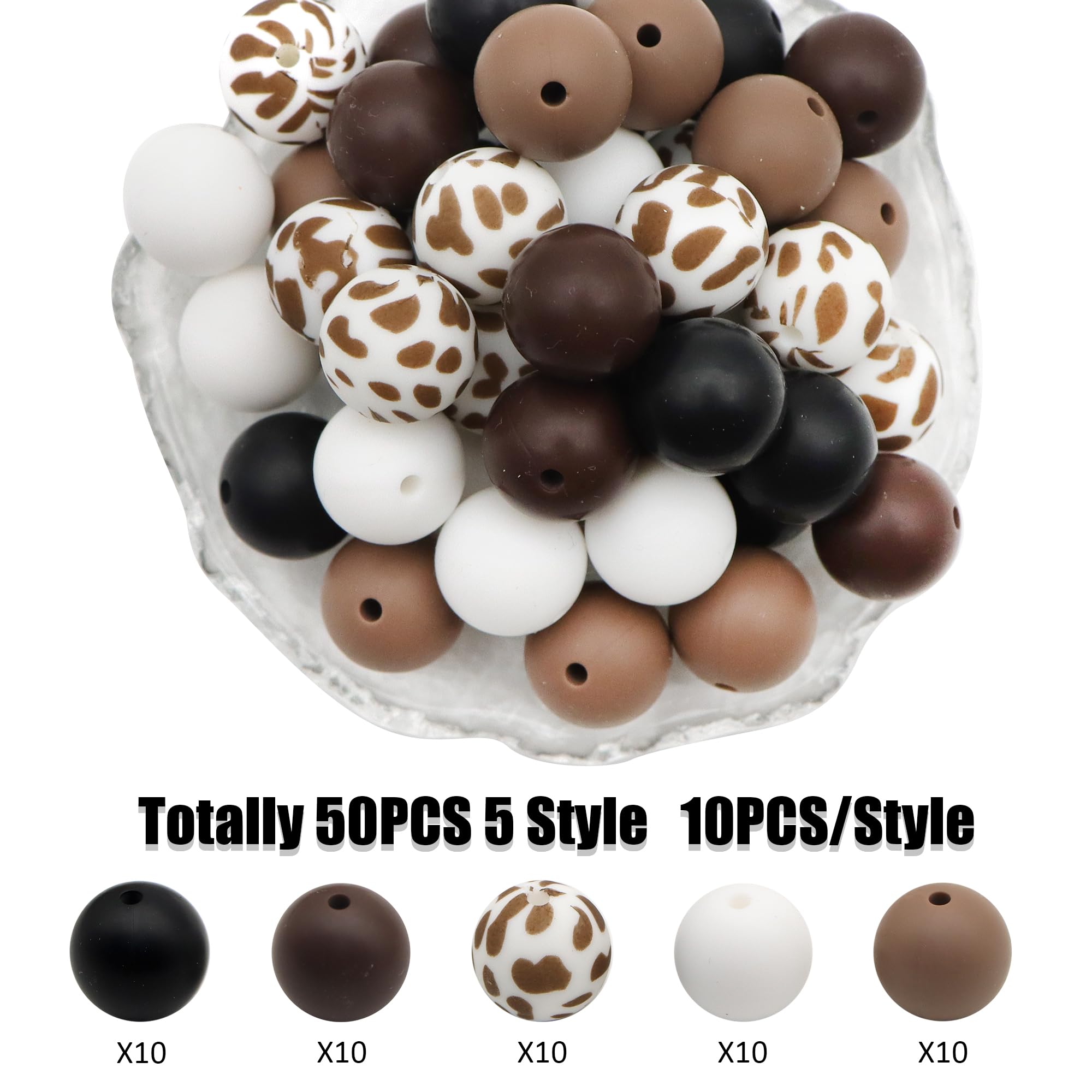 15mm Silicone Beads Bulk 50Pcs - DIY Jewelry Making for Bracelets & Keychains