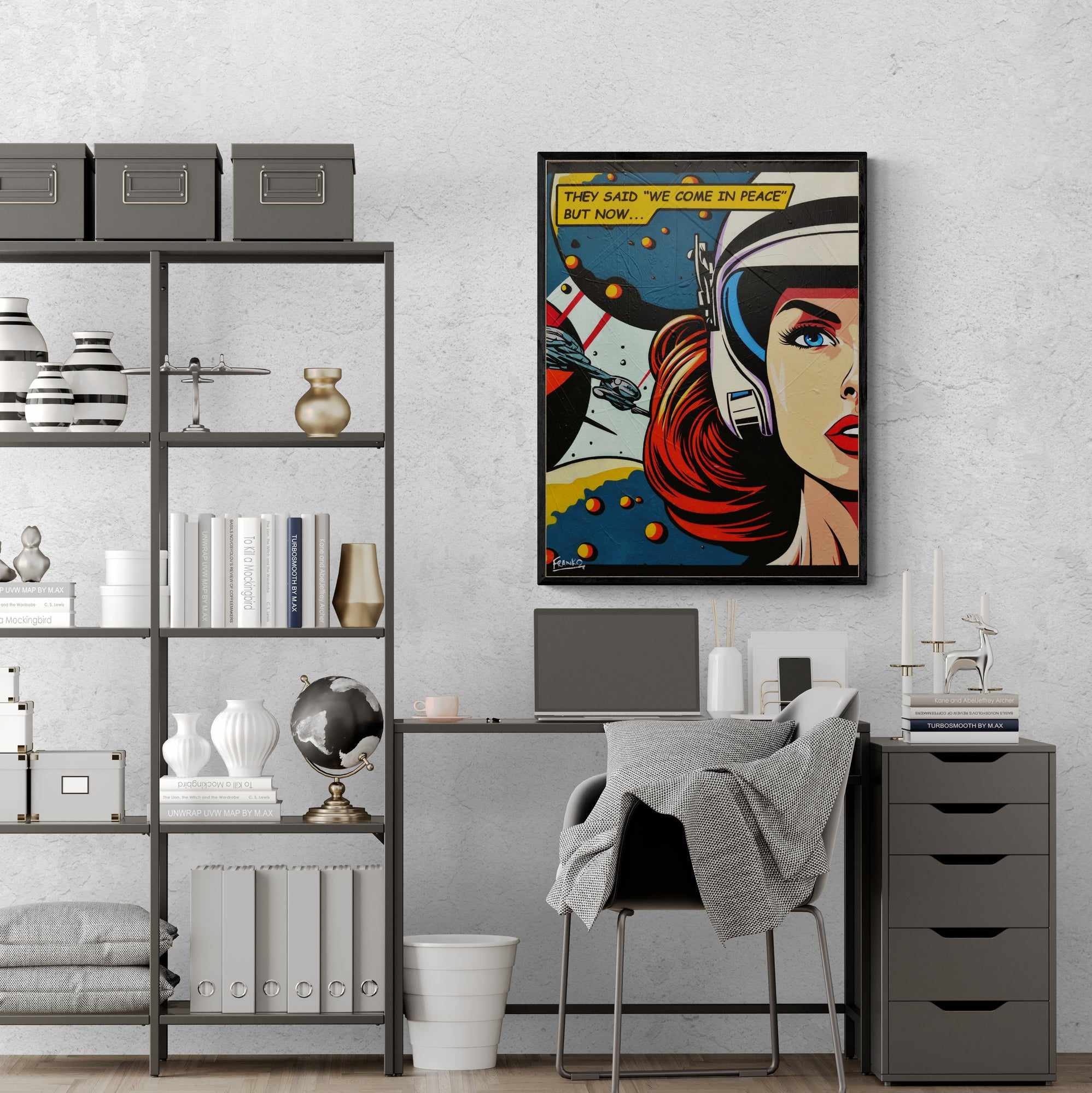 75cm x 100cm Space Cadet Textured Urban Pop Art Canvas Painting - Modern Wall Decor for Living Room, Bedroom & Office