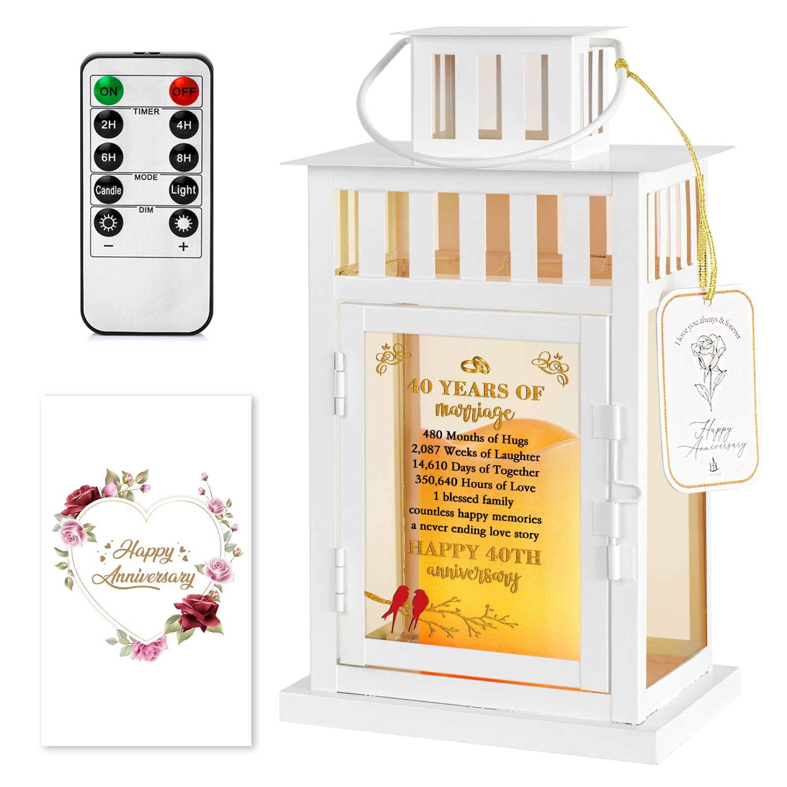 40th Wedding Anniversary Lantern - Romantic Gift for Couples, Parents, Spouses & Grandparents - Elegant Ruby Anniversary Decor for Home, Party & Special Occasions