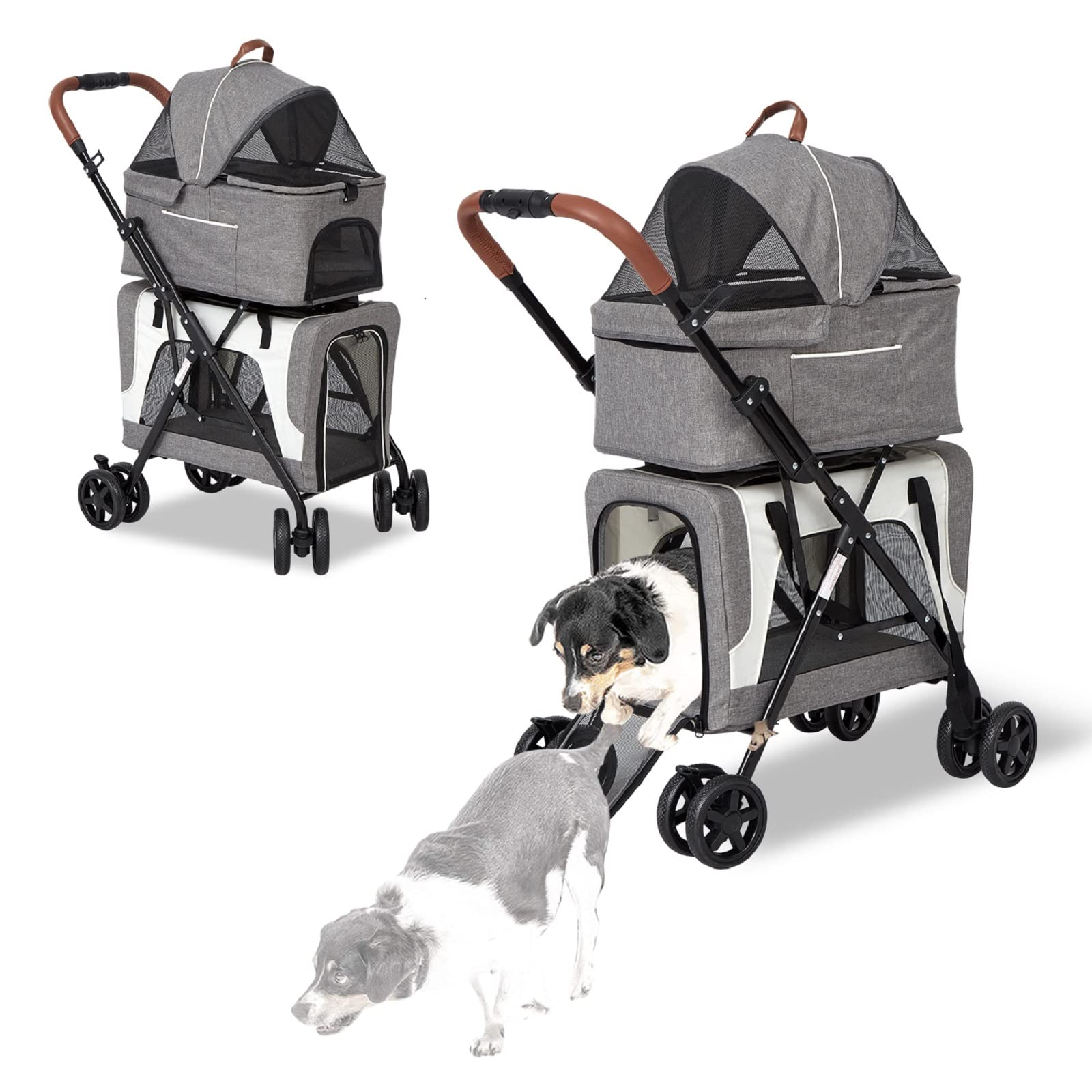 Premium 2-in-1 Pet Stroller for Small Dogs & Cats - Double Pet Carrier with Detachable Jogging Wheels, Safety Belt & Storage Pockets | Perfect for Outdoor Walks, Jogging, Vet Visits & Shopping Trips (Grey)