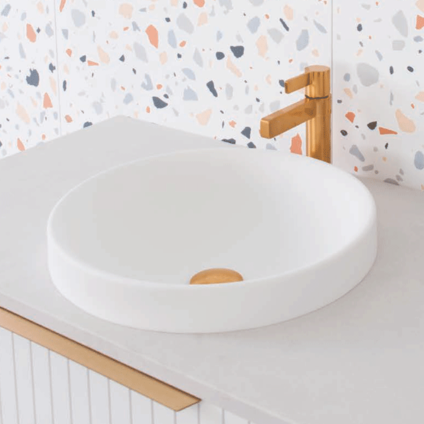 ADP Respect 400 x 400mm Semi-Inset Solid Surface Bathroom Sink in White - Perfect for Modern Vanities and Powder Rooms