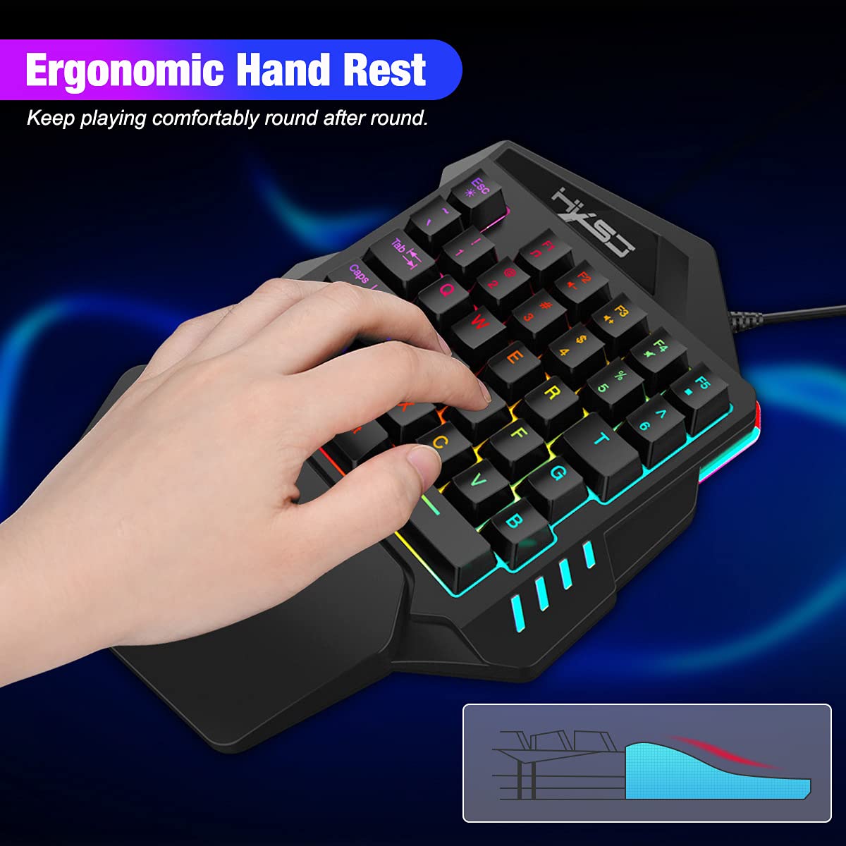 35-Key One-Handed Mechanical Gaming Keyboard with LED Backlight & Wrist Rest - USB Wired for LOL, PUBG, PC/Mac/Windows - Perfect for Esports, MMO & FPS Gaming