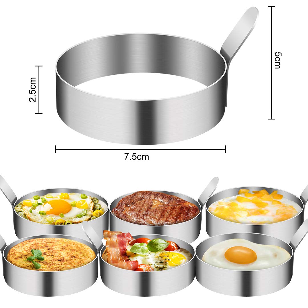 4/6 Pack Stainless Steel Egg Rings - 3 Inch Non-Stick Egg Molds for Perfect Fried Eggs, Pancakes, Sandwiches & Burgers - Ideal Breakfast Cooking Tools for Griddle & Kitchen Use