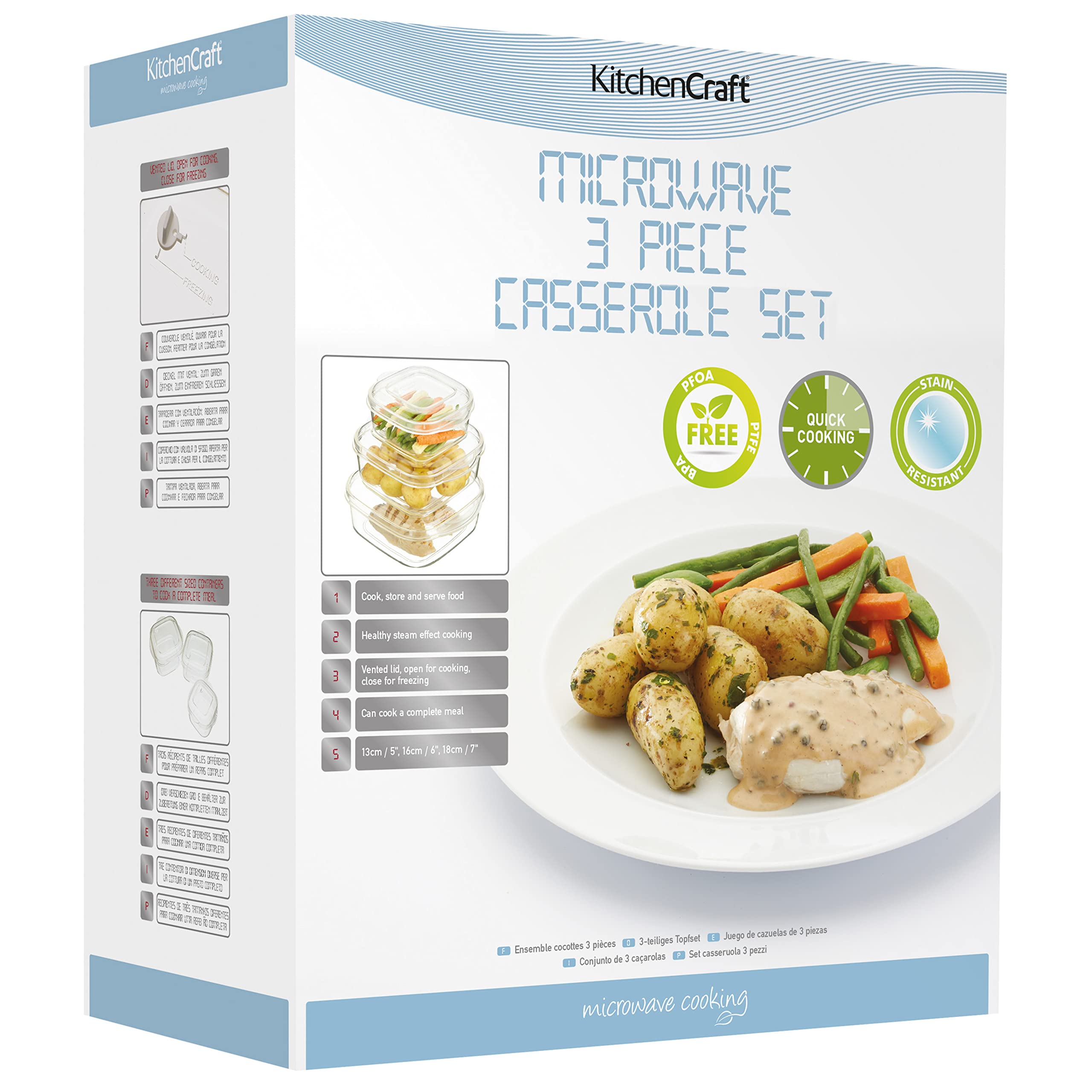 Microwave Safe KitchenCraft KCMCASS Cookware Set - 3 BPA-Free Plastic Food Storage Containers with Lids for Meal Prep, Leftovers & Freezer Storage