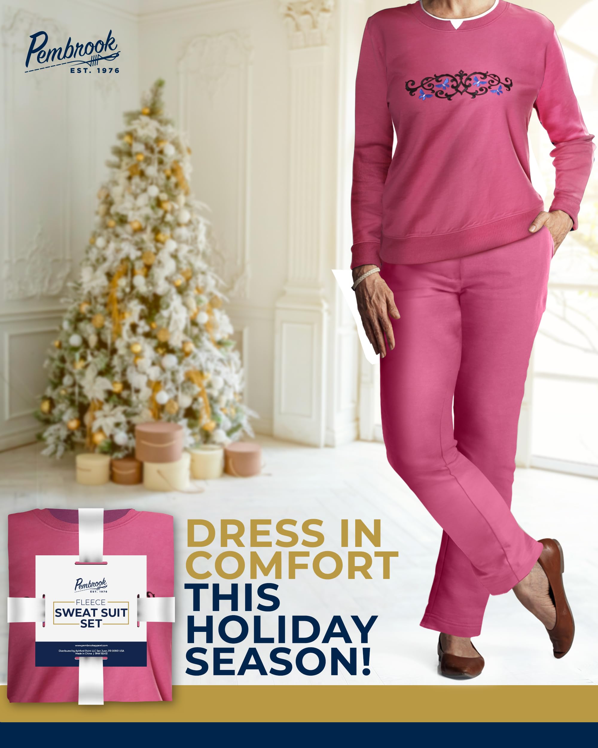 Pembrook Women's 2-Piece Sweatsuit Set - Soft Fleece Embroidered Lounge Outfit for Ladies | Cozy Casual Wear for Home, Gym & Travel