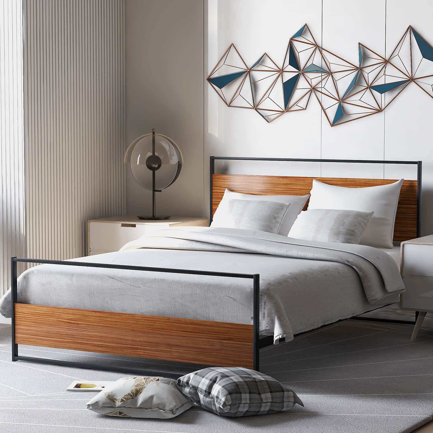 Metal Platform Bed Frame with Wooden Headboard - Full Size Bed with Sturdy Metal Slat Support - No Box Spring Required - Easy Assembly - Perfect for Modern Bedrooms & Guest Rooms