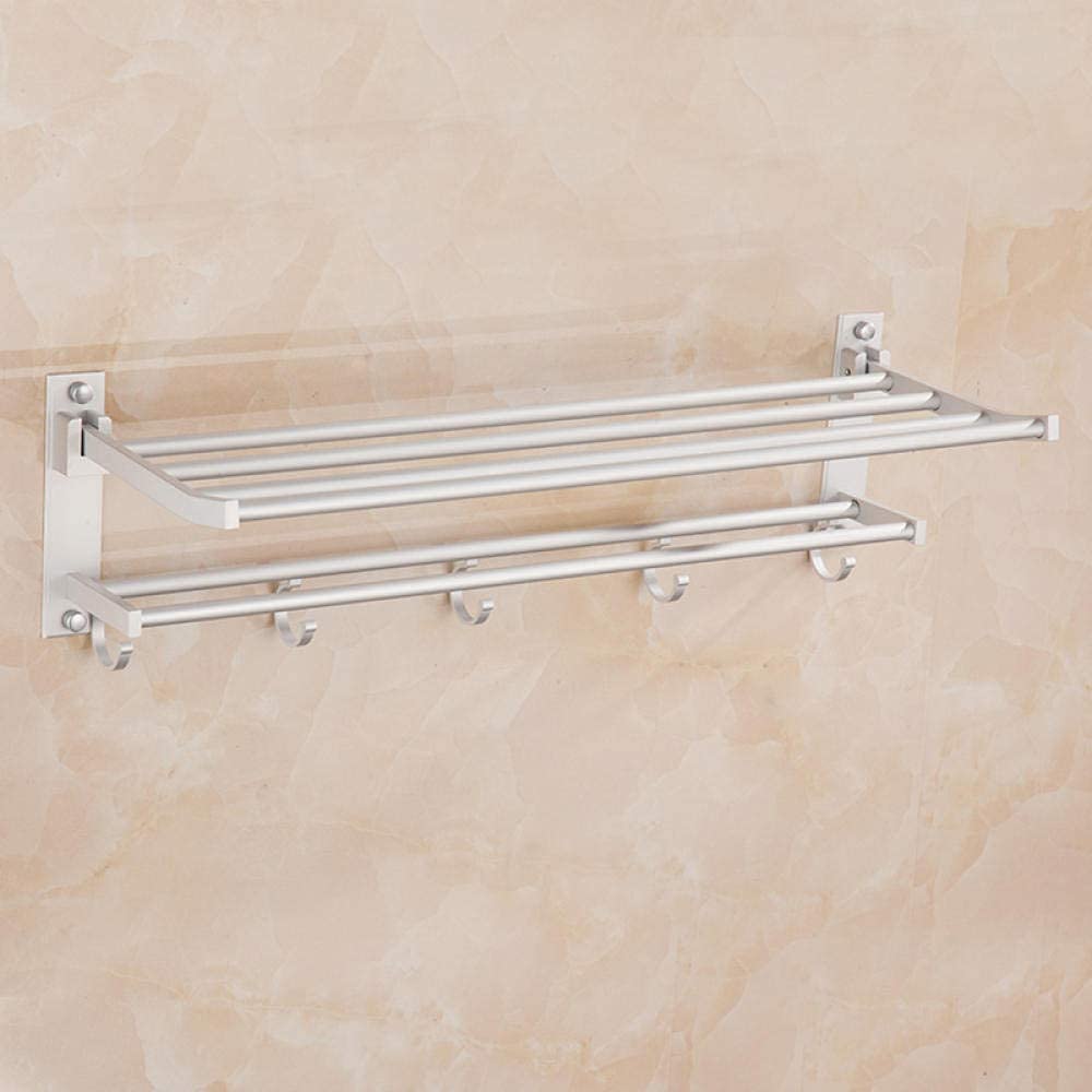 Space-Saving Aluminum Double Layer Wall Mounted Towel Rack with Hooks - Foldable Multi-Pole Bathroom Organizer for Towels & Robes (40cm Length) - Perfect for Small Bathrooms, Apartments & Laundry Rooms