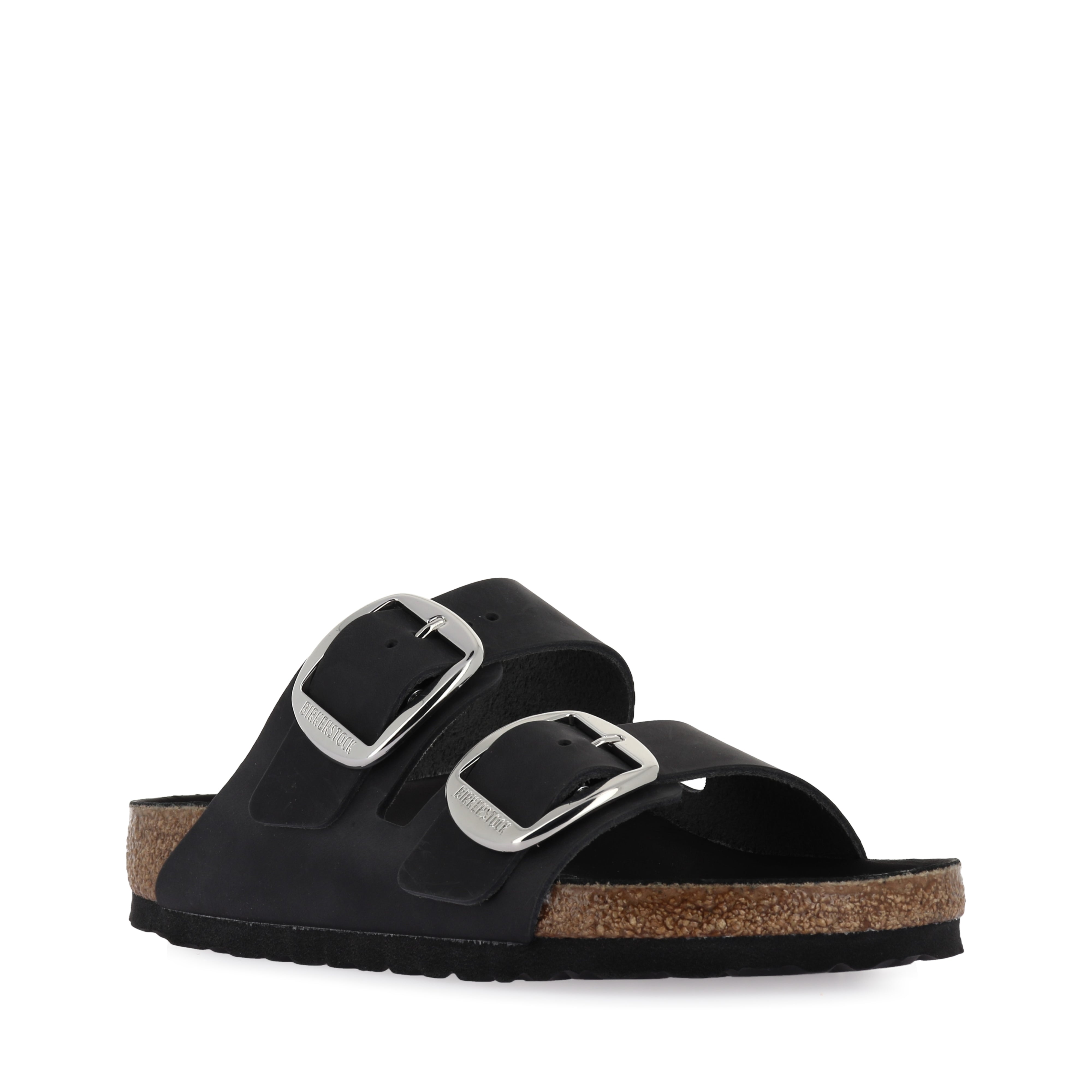 ARIZONA BIG BUCKLE Black Oiled Leather Sandals - Comfortable Women's Casual Shoes for Summer Outfits & Beach Vacations