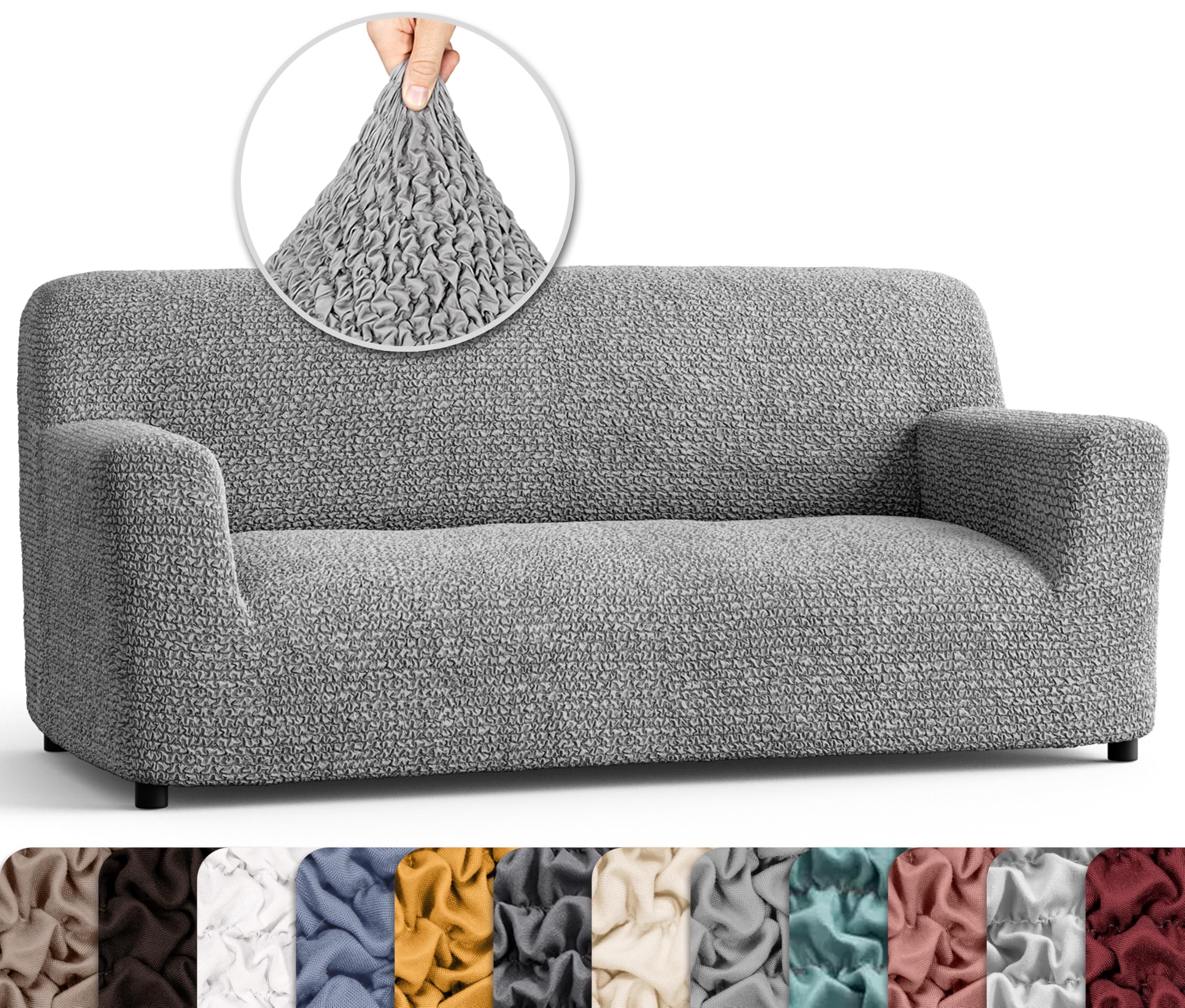 PAULATO BY GA.I.CO. Stretch Sofa Slipcover - 1-Piece Washable Couch Cover with Soft Microfiber Fabric - Form-Fitting Pet-Friendly Furniture Protector in Ash Gray | Perfect for Living Room, Family Room & Pet Owners