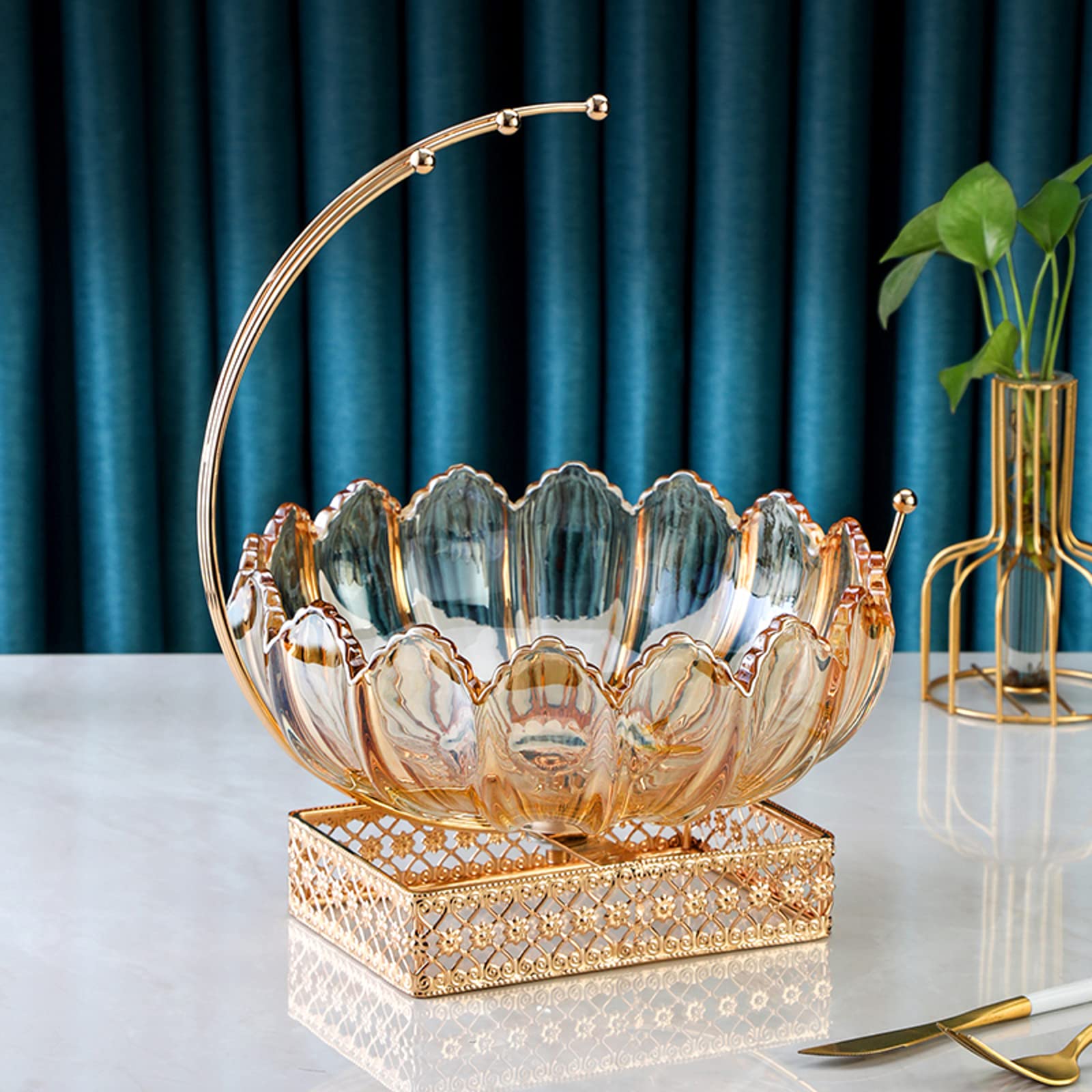 Vintage Crystal Fruit Basket - Decorative Countertop Bowl Stand for Fruits, Vegetables, Snacks & Desserts | Elegant Home, Office & Wedding Decor (33cm H x 30cm W) - Perfect for Kitchen Display, Dining Table Centerpiece & Party Serving