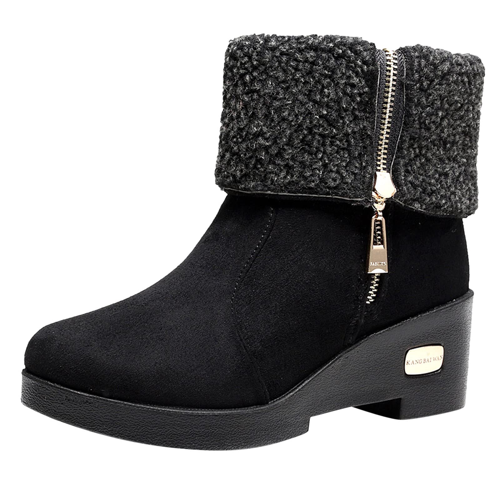 Women's Winter Snow Boots - Round Toe Flat Warm Flock Lined Boots for Cold Weather (Black, Size 7.5) | Perfect for Snowy Days, Outdoor Activities & Casual Winter Fashion