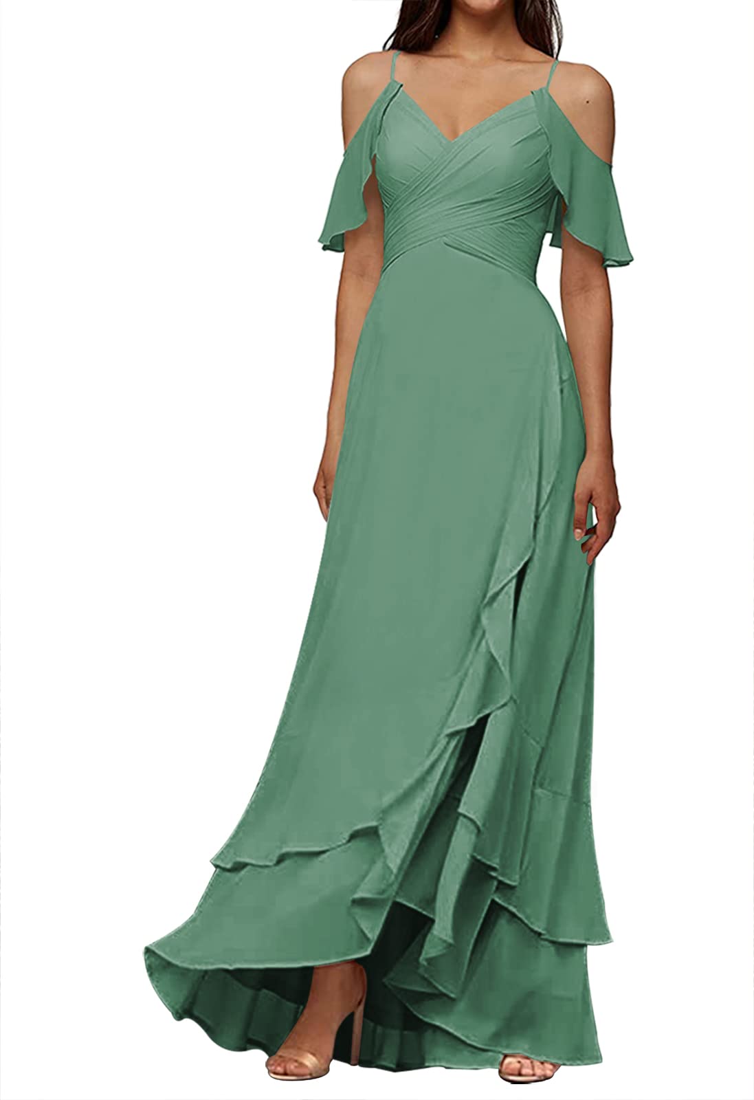 Elegant JAEDEN Long Chiffon Bridesmaid Dresses with Ruffles for Wedding Guest & Prom - Perfect for Formal Events, Evening Parties & Special Occasions