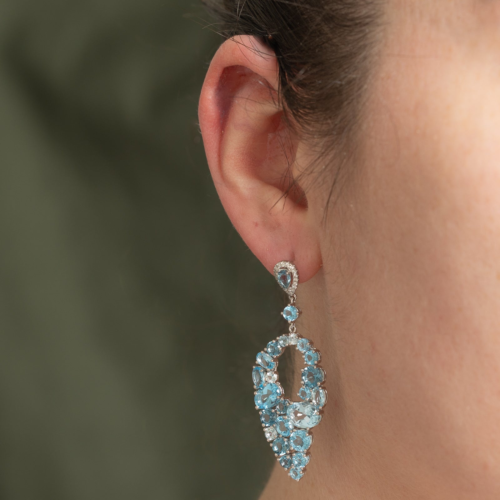 Blue Topaz and Diamond Dangle Earrings for Women - 15.00ctw Gemstone & 0.18ctw Diamond Jewelry - Elegant Drop Earrings for Party, Wedding & Special Occasions