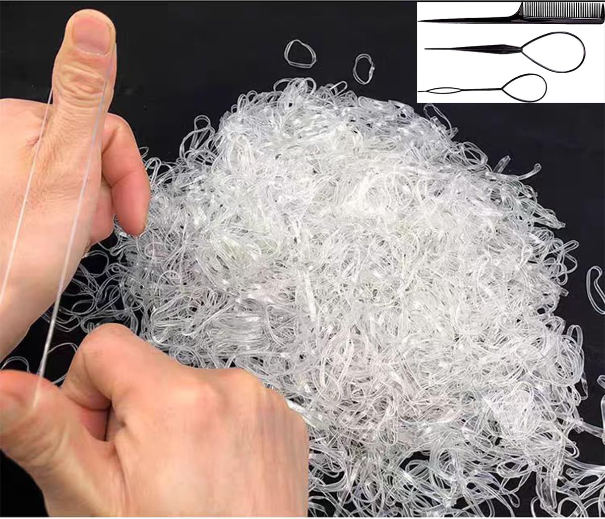 **2500pcs Soft Elastic Hair Bands for Kids & Toddlers - No Crease No Hurt Mini Ponytail Holders, Gentle TPU Hair Ties for Baby Girls & Blonde Hair (Clear) - Perfect for School, Sports & Daily Styling**