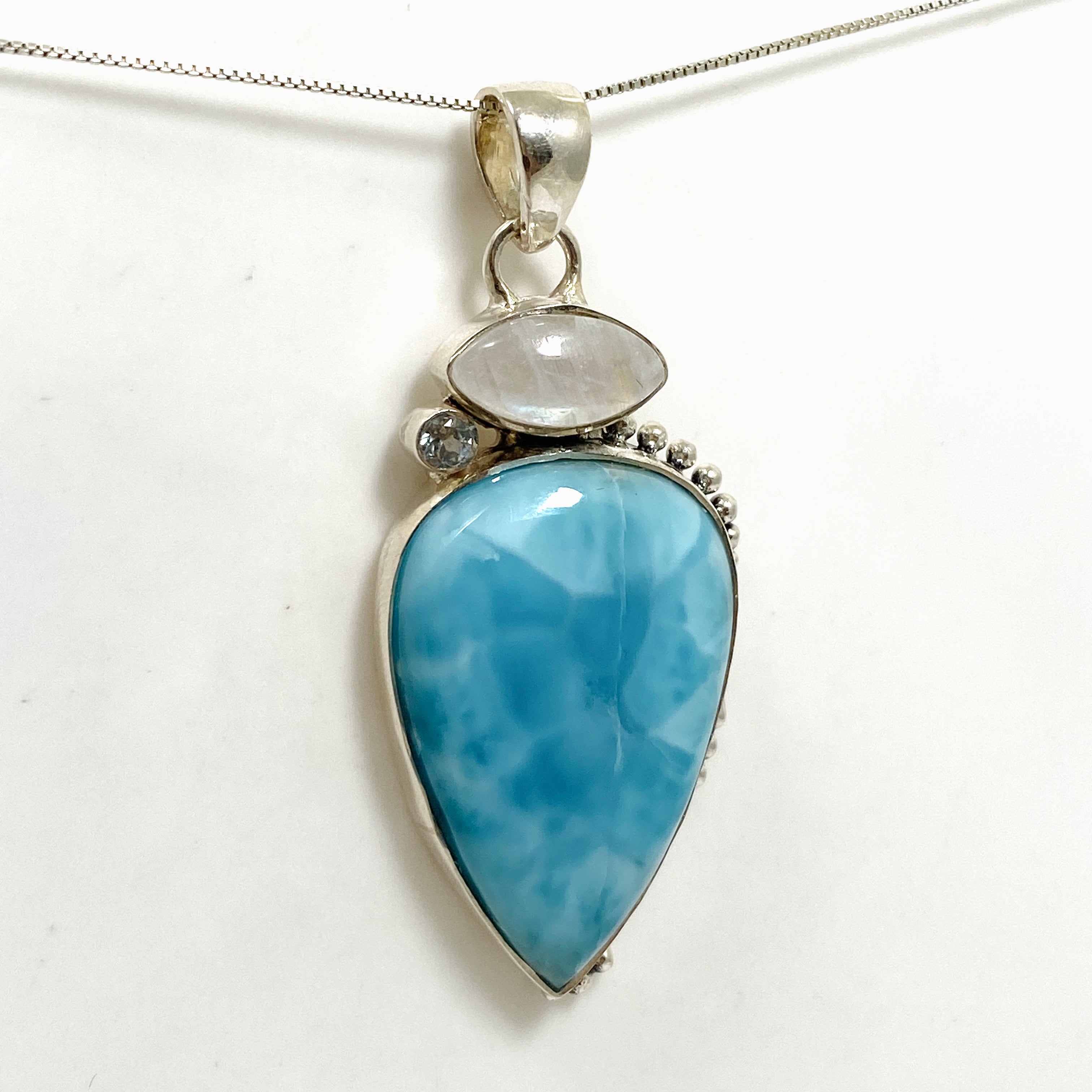 Larimar Moonstone Blue Topaz Multi-Stone Pendant Necklace KPGJ4850 - Elegant Jewelry for Women, Perfect for Weddings, Parties & Special Occasions