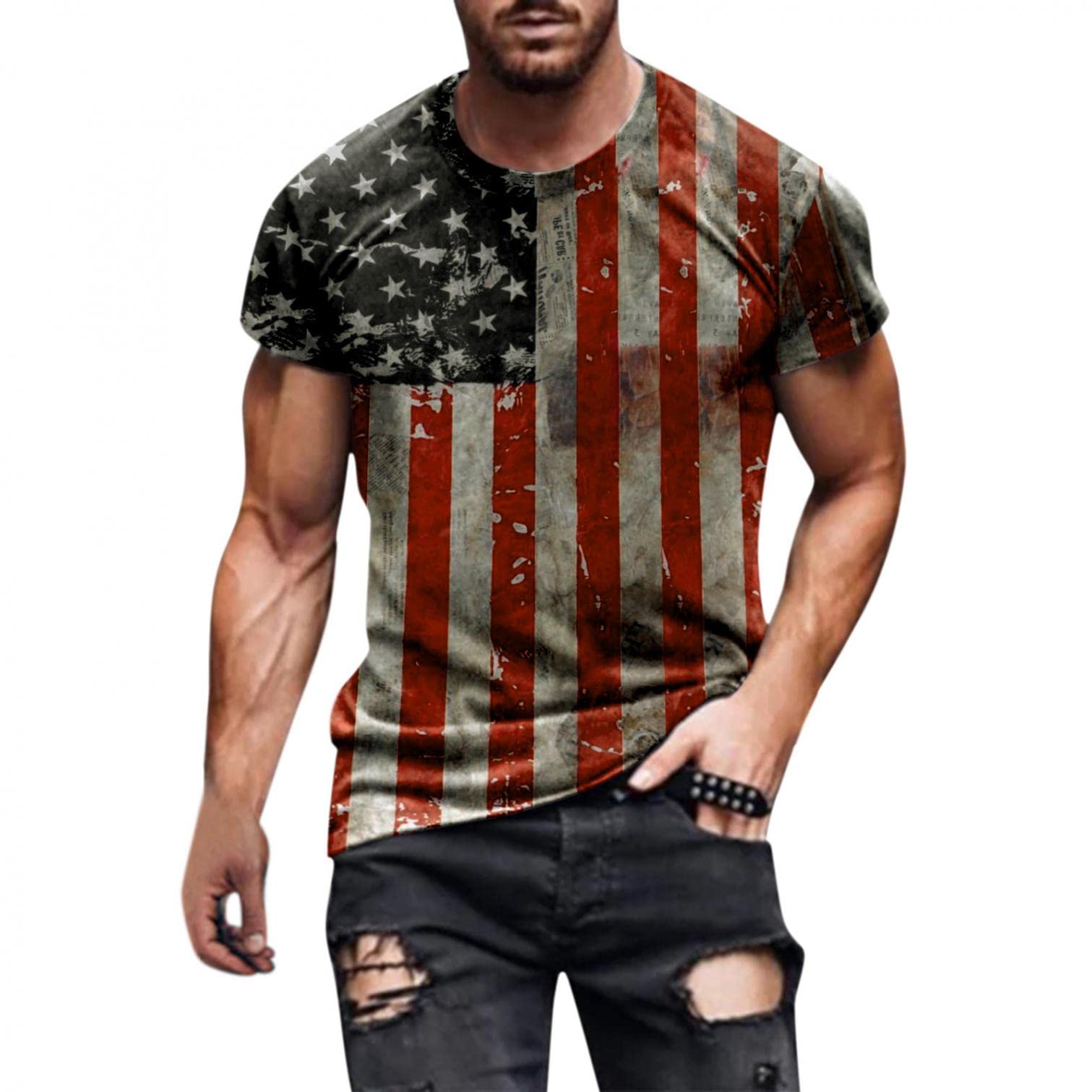 Men's Graphic T-Shirts - USA Flag Print Short Sleeve Casual Tees for Summer | Comfortable Cotton Blouse Tops for Outdoor Activities, Parties & Everyday Wear