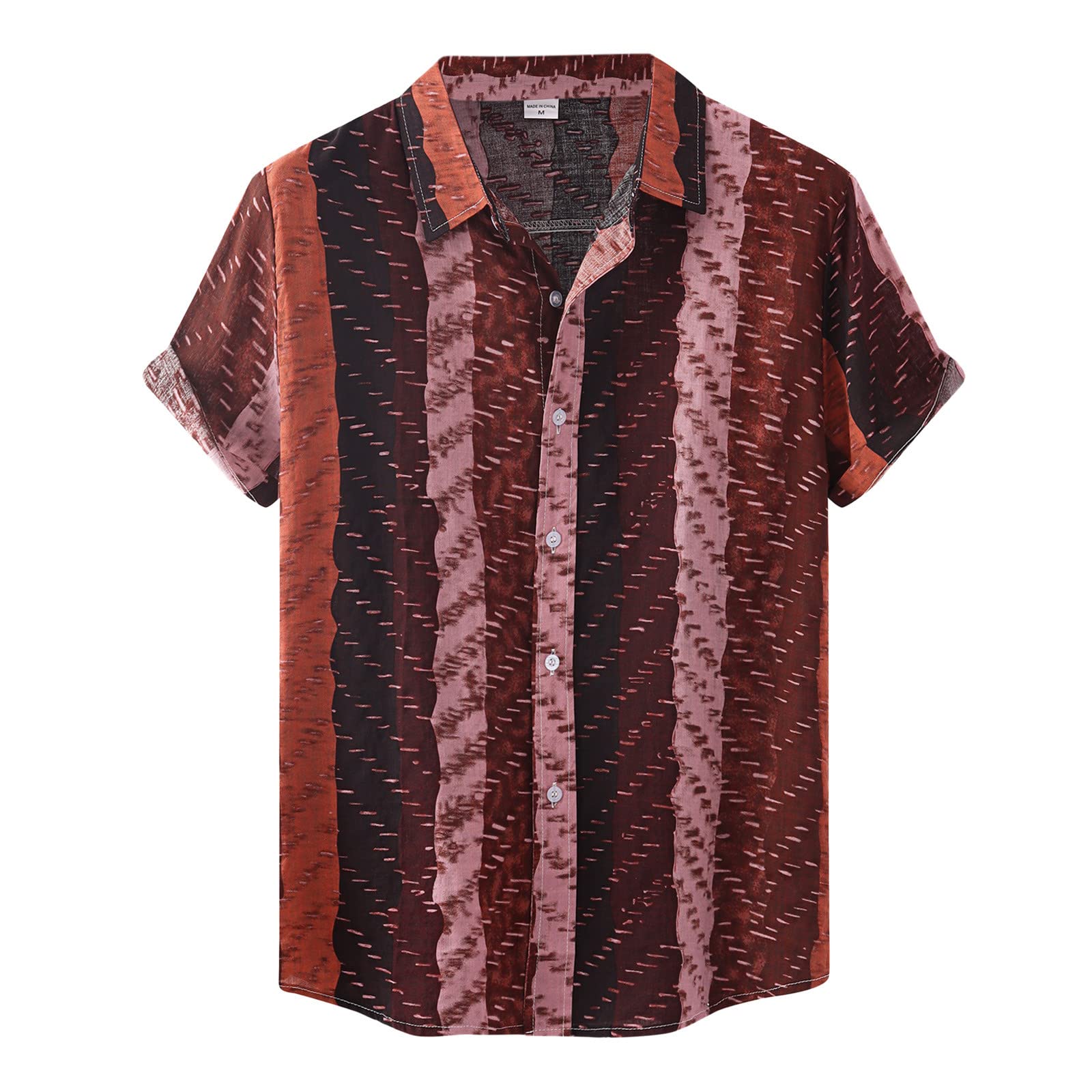 Men's Casual Short Sleeve Button Down Shirt - Striped Print Collar Single Breasted T-Shirt for Summer | Perfect for Office, Dating & Outdoor Activities