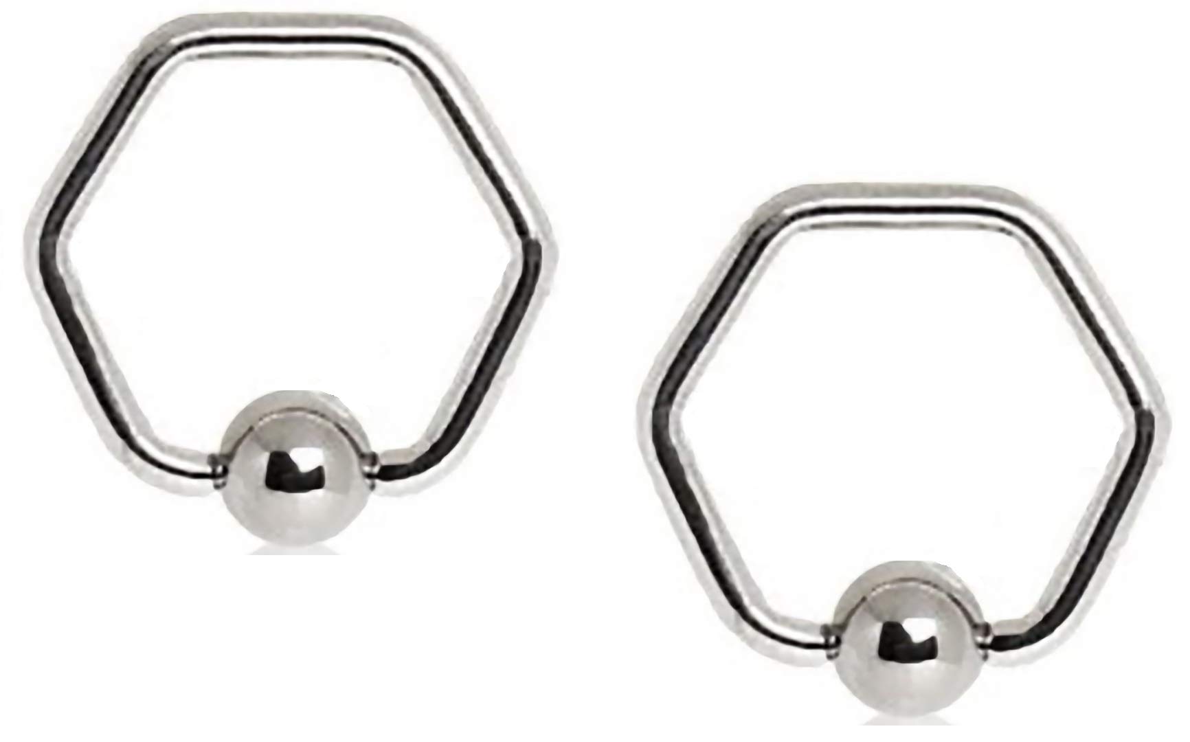 14G Hexagon Captive Bead Nipple Rings - Body Accentz® Surgical Steel Body Jewelry Pair (2-Pack) | Perfect for Piercing Enthusiasts & Unique Style Statements