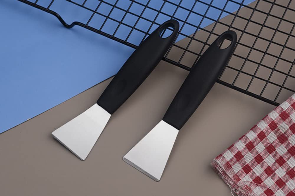 Stainless Steel Scraper Tool Set - 2-Piece Straight & Bent Scraper for Oven, Induction Hob, Stove Cleaning - Non-Scratch Kitchen Scraper for Paint, Wallpaper Removal - Perfect for Home Kitchen & DIY Projects