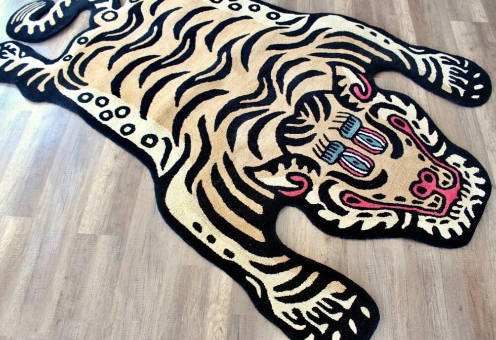 Handmade 100% Wool Tibetan Tiger Skin Pattern Rug 3x5 ft - Tufted Animal Print Carpet for Living Room, Bedroom & Home Decor | Boho Chic, Luxury Floor Mat for Cozy Spaces