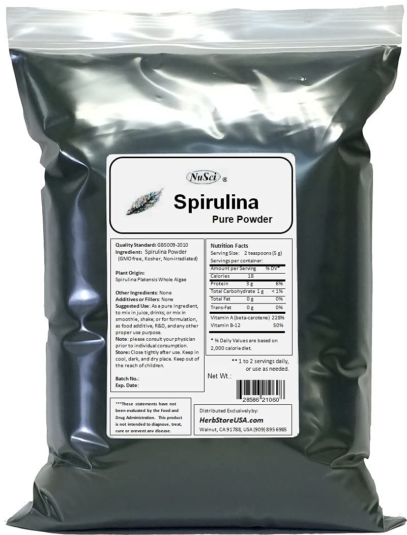 NuSci 100% Pure Spirulina Powder - Fresh, Kosher, Non-Irradiated Superfood (5000g/11lb) for Energy Boost, Smoothies & Detox