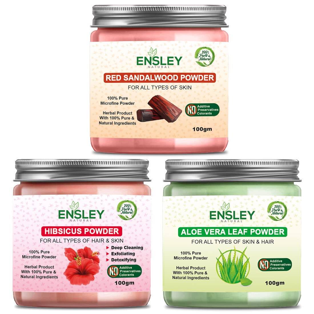 **Red Sandalwood Powder, Hibiscus Powder & Aloe Vera Leaf Powder Face Pack (300g, Pack of 3) – Natural Skin Brightening & Acne Treatment for Glowing Skin – DIY Beauty & Ayurvedic Skincare**