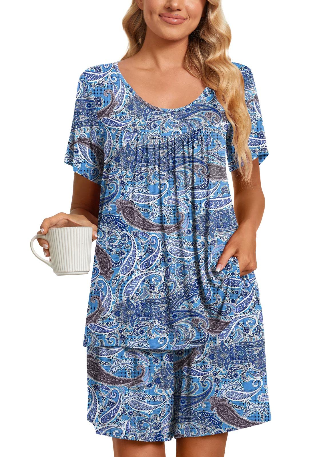 TAOHUADAO 2-Piece Women's Pajama Set - Soft Cotton Sleepwear with Pockets, Comfy Lounge Pjs for Women - Perfect for Sleeping, Relaxing at Home or Traveling