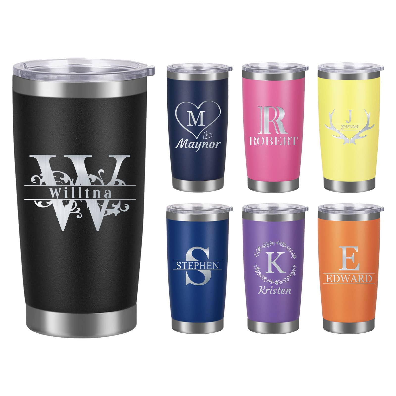 Personalized 20oz Monogram Coffee Tumbler - Custom Engraved Travel Mug for Women, Men & Dad - Great for Office, Gym & Commuting - Perfect Father's Day Gift