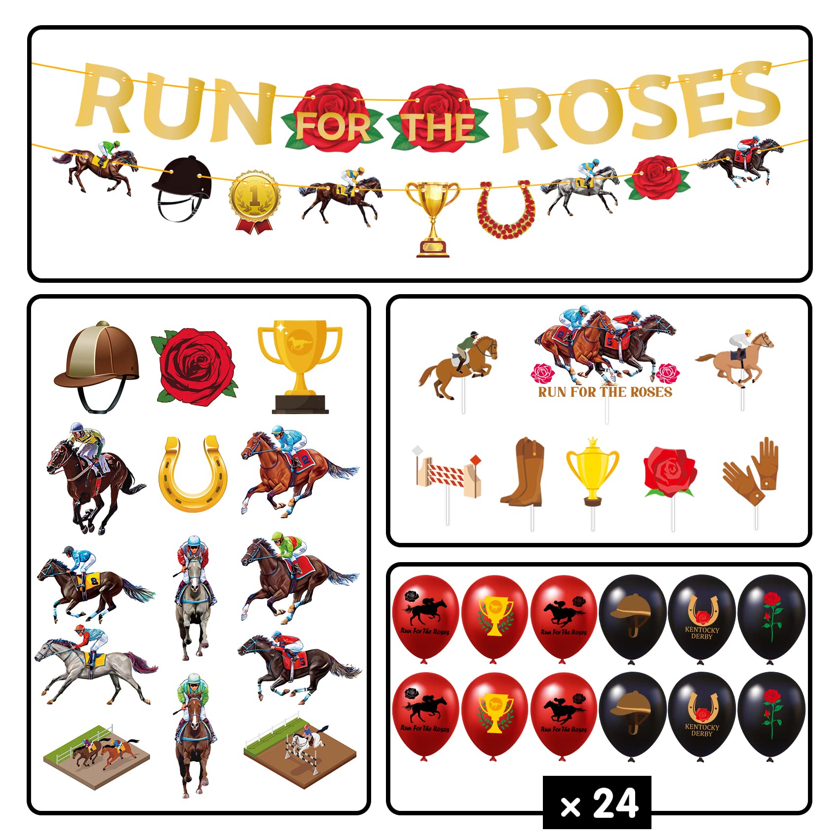 Funnlot 71-Piece Kentucky Derby Party Decorations Set 2024 - Derby Banner, Cupcake Toppers, Balloons & Hanging Decor for Derby Themed Parties, Races & Southern Events